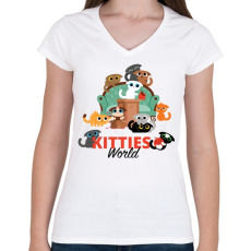 PRINTFASHION Cica világ - Női V-nyakú póló - Fehér