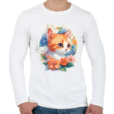 PRINTFASHION Cica virágokkal - Férfi hosszú ujjú póló - Fehér férfi póló
