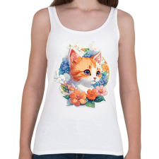 PRINTFASHION Cica virágokkal - Női atléta - Fehér női trikó