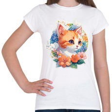 PRINTFASHION Cica virágokkal - Női póló - Fehér