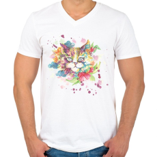 PRINTFASHION Cica vízfesték - Férfi V-nyakú póló - Fehér