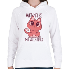 PRINTFASHION Cica - Wanna be my Valentine  - Női kapucnis pulóver - Fehér
