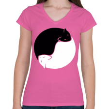 PRINTFASHION Cica yin yang - Női V-nyakú póló - Rózsaszín női póló