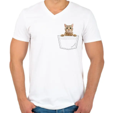 PRINTFASHION Cica zsebben - Férfi V-nyakú póló - Fehér férfi póló