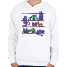 PRINTFASHION Cicák a könyvtárban - Gyerek kapucnis pulóver - Fehér