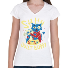 PRINTFASHION Cicák - buliznak - Női V-nyakú póló - Fehér női póló