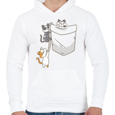 PRINTFASHION Cicák zsebben - Férfi kapucnis pulóver - Fehér