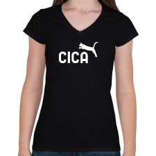 PRINTFASHION CICAPUMA - Női V-nyakú póló - Fekete női póló
