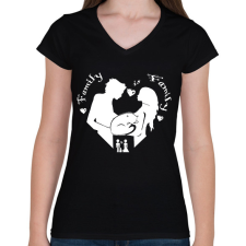 PRINTFASHION cicás család - Női V-nyakú póló - Fekete női póló