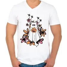 PRINTFASHION Cicás halloween - Férfi V-nyakú póló - Fehér férfi póló