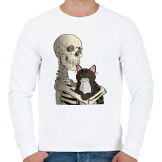 PRINTFASHION Cicás leszek amíg élek (cirmos cicával) - Férfi pulóver - Fehér