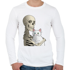 PRINTFASHION Cicás leszek amíg élek (fehér cicával) - Férfi hosszú ujjú póló - Fehér férfi póló