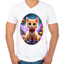 PRINTFASHION Cicus - Férfi V-nyakú póló - Fehér férfi póló