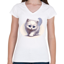 PRINTFASHION Cicus - Női V-nyakú póló - Fehér női póló