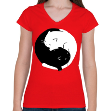 PRINTFASHION Cicus yin yang - Női V-nyakú póló - Piros