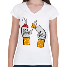 PRINTFASHION Cigaretta pár - Női V-nyakú póló - Fehér női póló