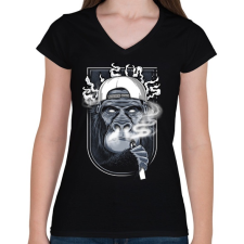 PRINTFASHION Cigis majom - Női V-nyakú póló - Fekete női póló