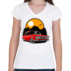 PRINTFASHION Classic car - Női V-nyakú póló - Fehér