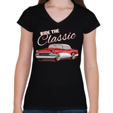 PRINTFASHION Classic car  - Női V-nyakú póló - Fekete női póló