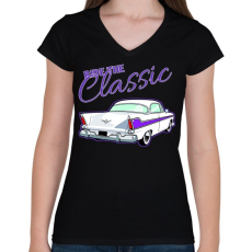 PRINTFASHION Classic car  - Női V-nyakú póló - Fekete