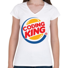 PRINTFASHION Coding King - Női V-nyakú póló - Fehér