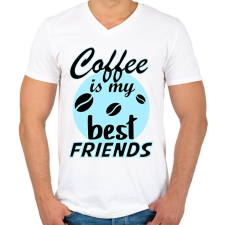 PRINTFASHION coffee friends - Férfi V-nyakú póló - Fehér férfi póló