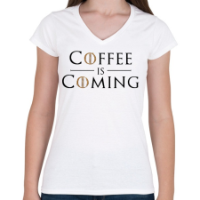PRINTFASHION Coffee is Coming - Női V-nyakú póló - Fehér női póló