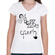 PRINTFASHION CoffeeQueenBlack - Női V-nyakú póló - Fehér női póló