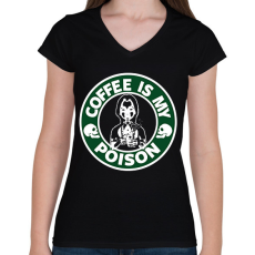 PRINTFASHION coffeismypoison - Női V-nyakú póló - Fekete