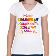 PRINTFASHION COLDPLAY rajongó - Női V-nyakú póló - Fehér női póló