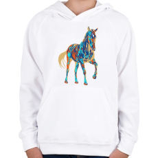 PRINTFASHION Colorfull Horse - Gyerek kapucnis pulóver - Fehér