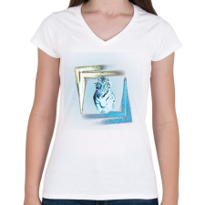 PRINTFASHION colorfulltiger - Női V-nyakú póló - Fehér női póló