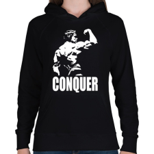 PRINTFASHION Conquer - Női kapucnis pulóver - Fekete női pulóver, kardigán