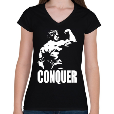 PRINTFASHION Conquer - Női V-nyakú póló - Fekete női póló