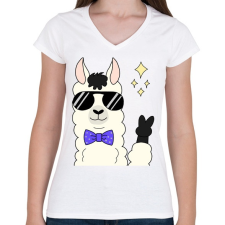 PRINTFASHION cool alpaca - Női V-nyakú póló - Fehér női póló