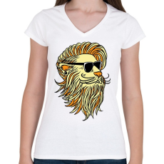 PRINTFASHION Cool Lion - Női V-nyakú póló - Fehér