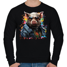 PRINTFASHION Cool pig - Férfi pulóver - Fekete