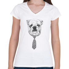 PRINTFASHION Cooldog - Női V-nyakú póló - Fehér női póló