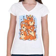 PRINTFASHION Corgi kupac - Női V-nyakú póló - Fehér női póló