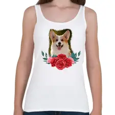 PRINTFASHION Corgi virággal - Női atléta - Fehér női trikó