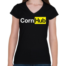 PRINTFASHION cornhub - Női V-nyakú póló - Fekete női póló