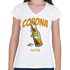 PRINTFASHION CORONA EXTRA - Női V-nyakú póló - Fehér