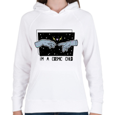 PRINTFASHION Cosmic child - Női kapucnis pulóver - Fehér női pulóver, kardigán