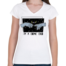 PRINTFASHION Cosmic child - Női V-nyakú póló - Fehér