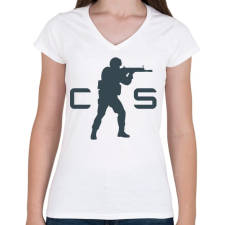PRINTFASHION Counter Strike Logo - Női V-nyakú póló - Fehér női póló