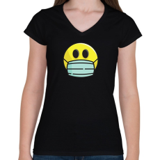 PRINTFASHION Covid smiley - Női V-nyakú póló - Fekete