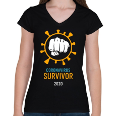 PRINTFASHION Covid Survivor - Női V-nyakú póló - Fekete