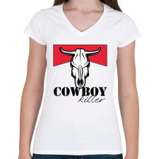 PRINTFASHION Cowboy killer - Női V-nyakú póló - Fehér női póló