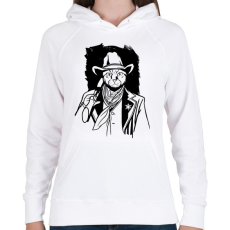 PRINTFASHION Cowboy macska - Női kapucnis pulóver - Fehér