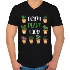 PRINTFASHION Crazy plant lady - Fehér - Férfi V-nyakú póló - Fekete férfi póló